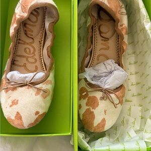 Sam Edelman Kids Pink & White Cow-Print Ballet Flats